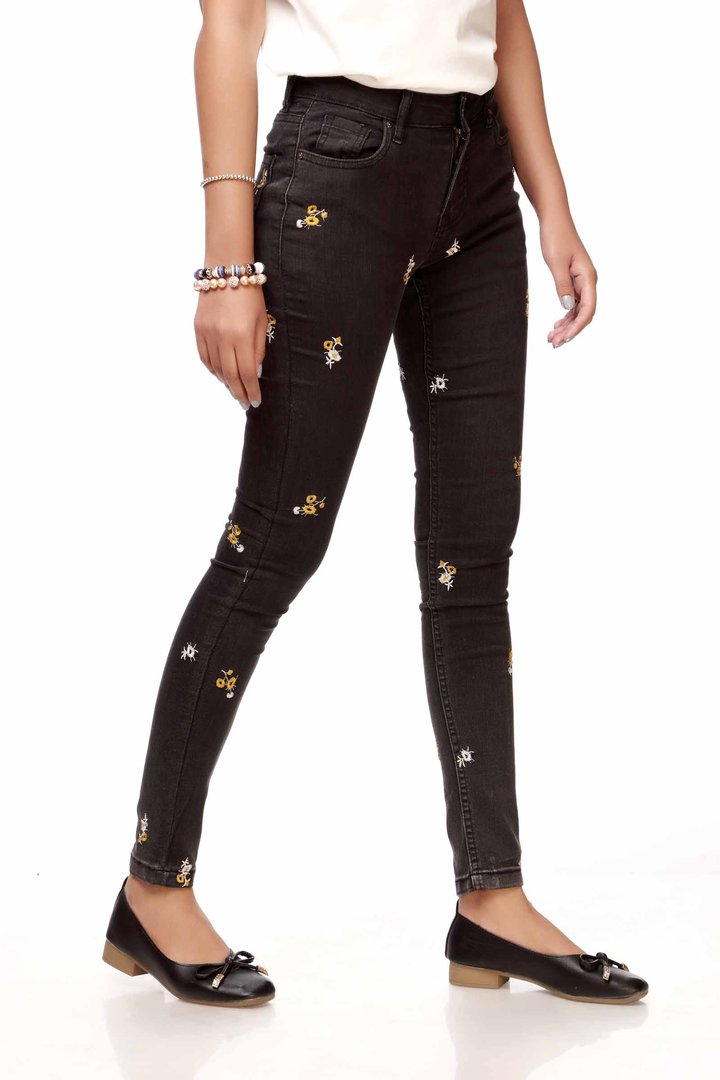 Black Embroidered Jeans